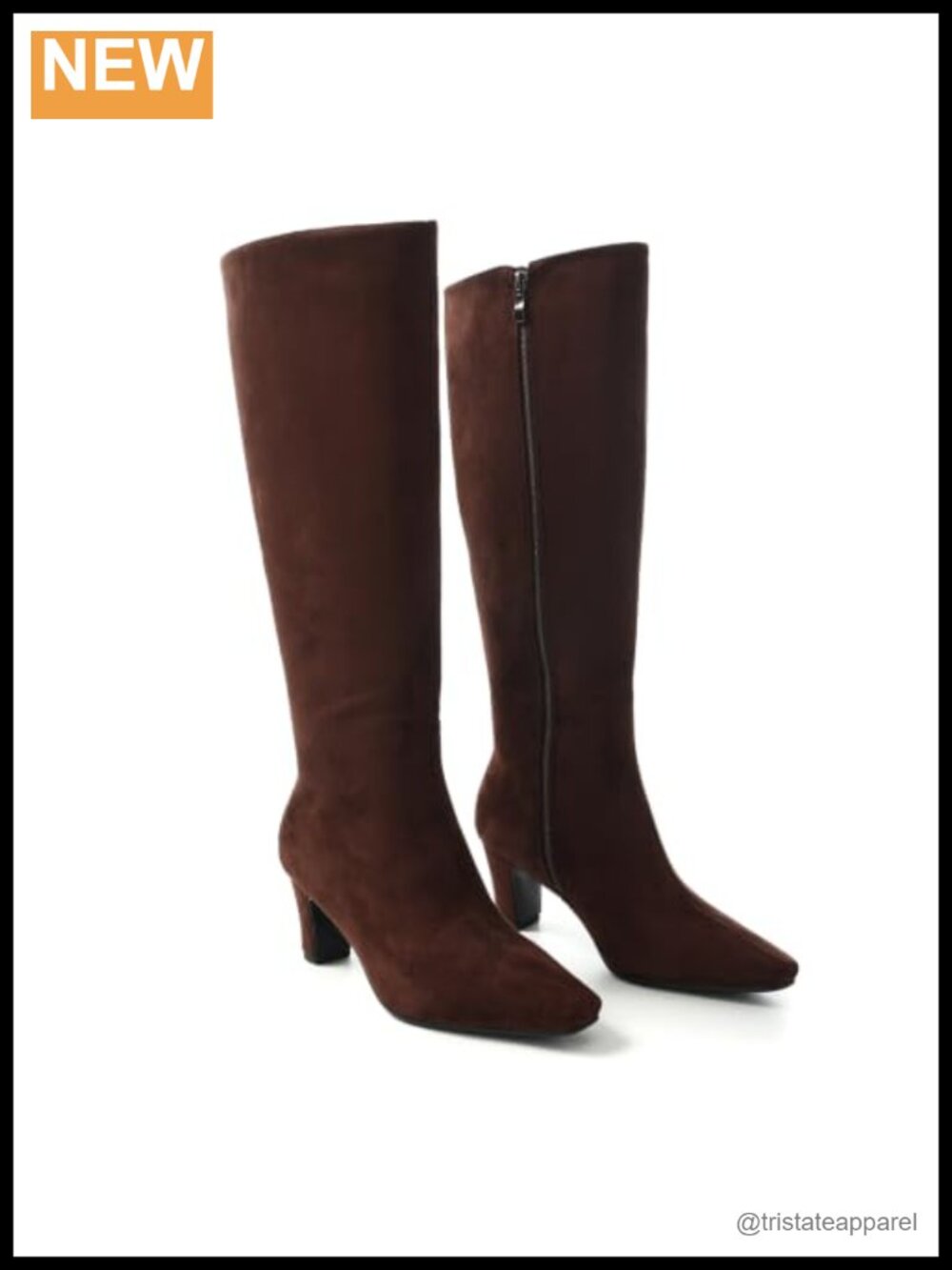 Women's Knee High Square Toe Boots Block Heel Faux Suede Side Zip